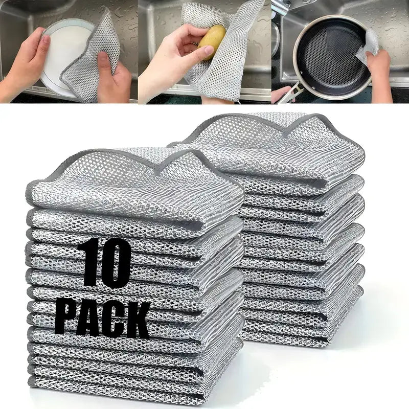 Multipurpose Wire Dishwashing Rags for Wet and Dry Pack of 10